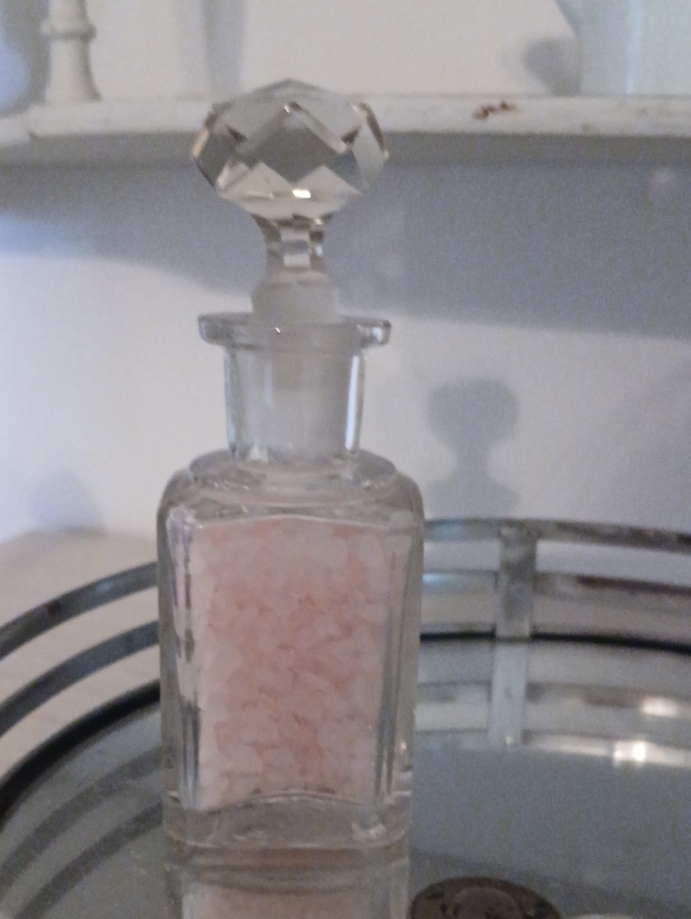 Crystal Glass Bath Salt Bottle with Soft Pink Salts